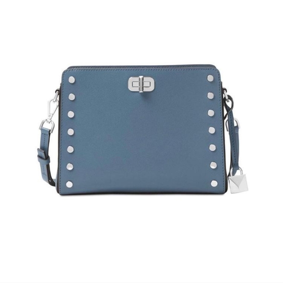 Michael Kors Sylvie Blue Studded Medium Crossbody Bag - Picture 1 of 12